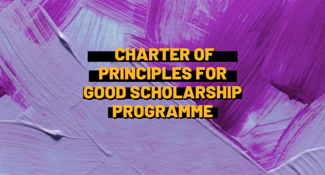 Charter of Principles for Good Scholarship Programme. In the center there is the title of the article in bold yellow letters.